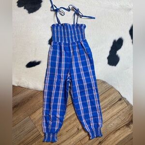 SweetHoney Girls' Plaid Bow Decor Cami Jumpsuit